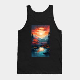 Serene Sunset over a River in a Vibrant Japanese Forest Tank Top